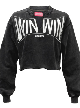 [PCCVISION] 3MAN0N winwin水洗做旧v领短款爆裂印花宽松套头卫衣