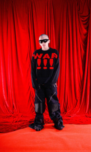 PVN GMK WWIII联名biker拼皮拉链宽松机车黑色长裤 PCCVISION