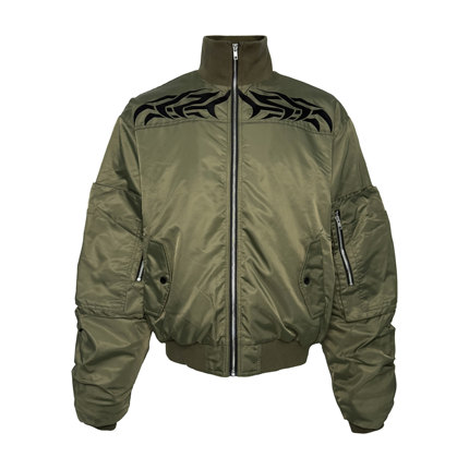 [PCCVISION] 3MAN0N 绿色图腾ma1刺绣棉服大口袋长袖宽松飞行夹克
