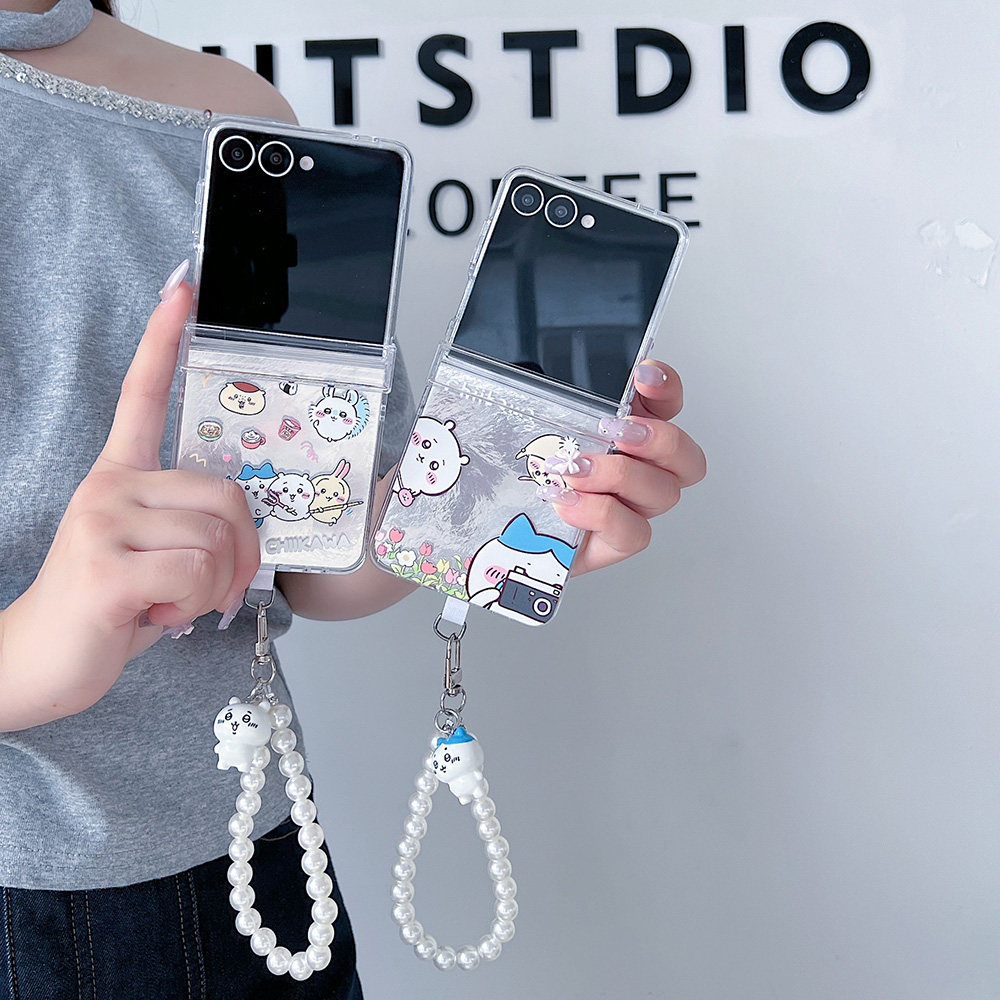 吉伊卡哇适用于三星Zflip7/Zflip6折叠手机壳SamsungZflip5卡通Zflip7FE带手链Z flip7透明Z flip6保护套硬壳