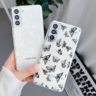 S23 S25ultra A52全包note20ultra A54 A53 S22手机壳涂鸦S22ultra彩绘A57 黑白蝴蝶适用于三星S26ultra