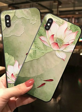 荷花锦鲤适用于三星S25/S24ultra/S23/S22/S21浮雕手机壳蜻蜓A53/A52/A72/A73国风A16/A15/s23fe软壳A15/A35