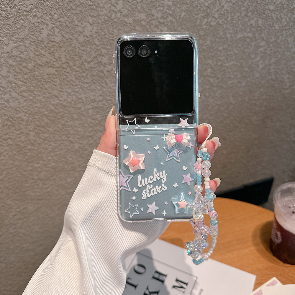 适用于摩托罗拉Moto Razr60Ultra折叠屏手机壳Razr50Ultra立体小星星Razr40Ultra带手链保护套Razr50透明