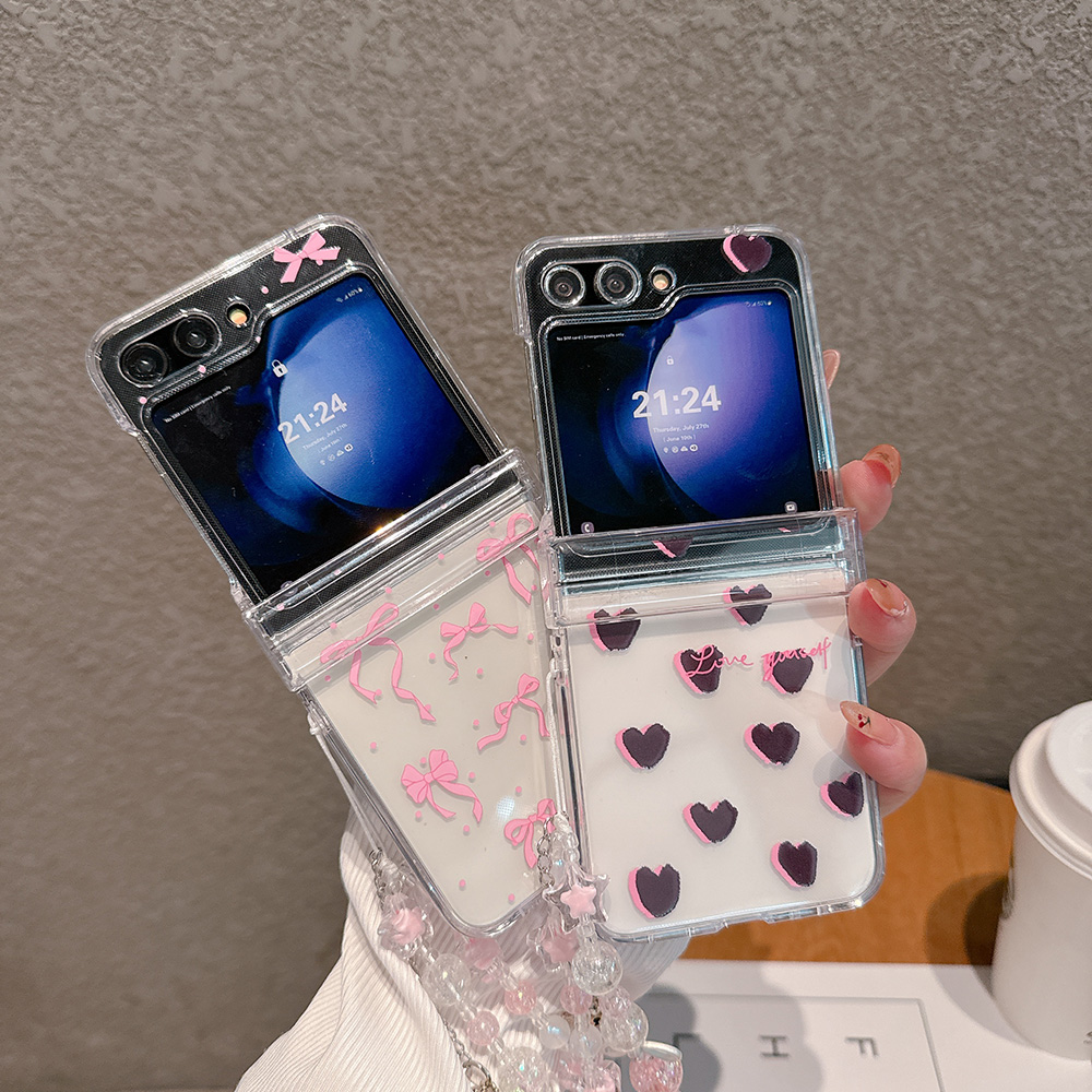适用于三星Zflip7/Zflip6折叠手机壳粉椰树Zflip5黑椰树Zflip4带手链涂鸦Zflip3透明保护套硬壳带挂绳