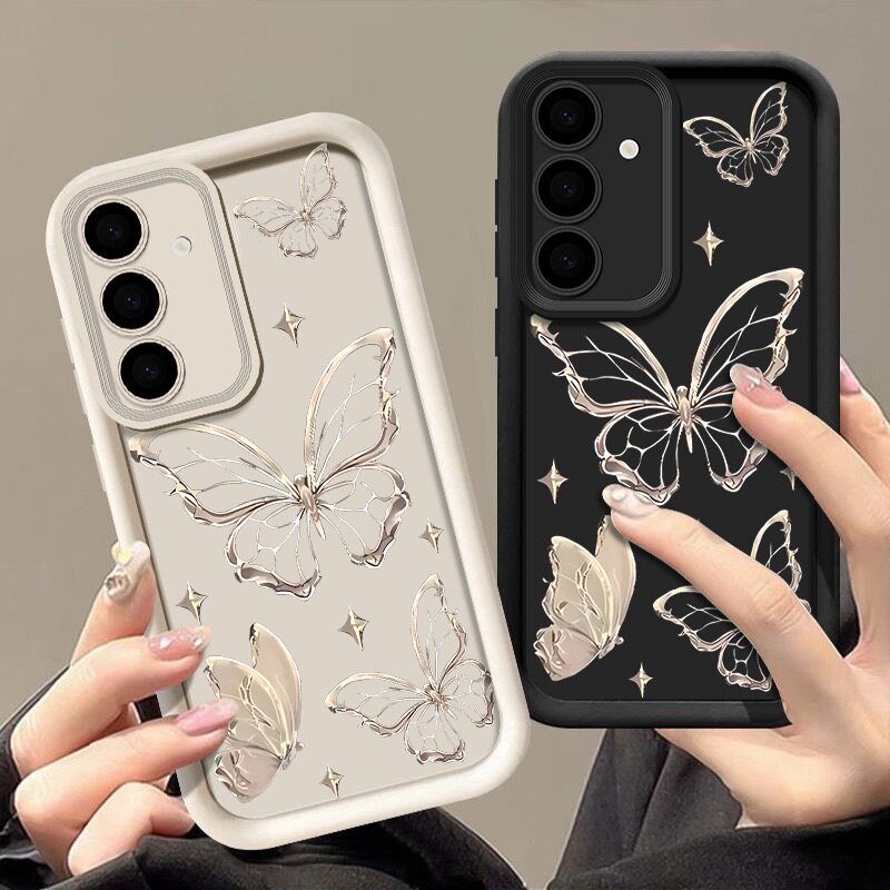 金属线条蝴蝶适用于三星S25ultra/S24ultra/S23/S22+手机壳S22ultra银色A56/A55/A53/A52/A15/A25软壳S23fe