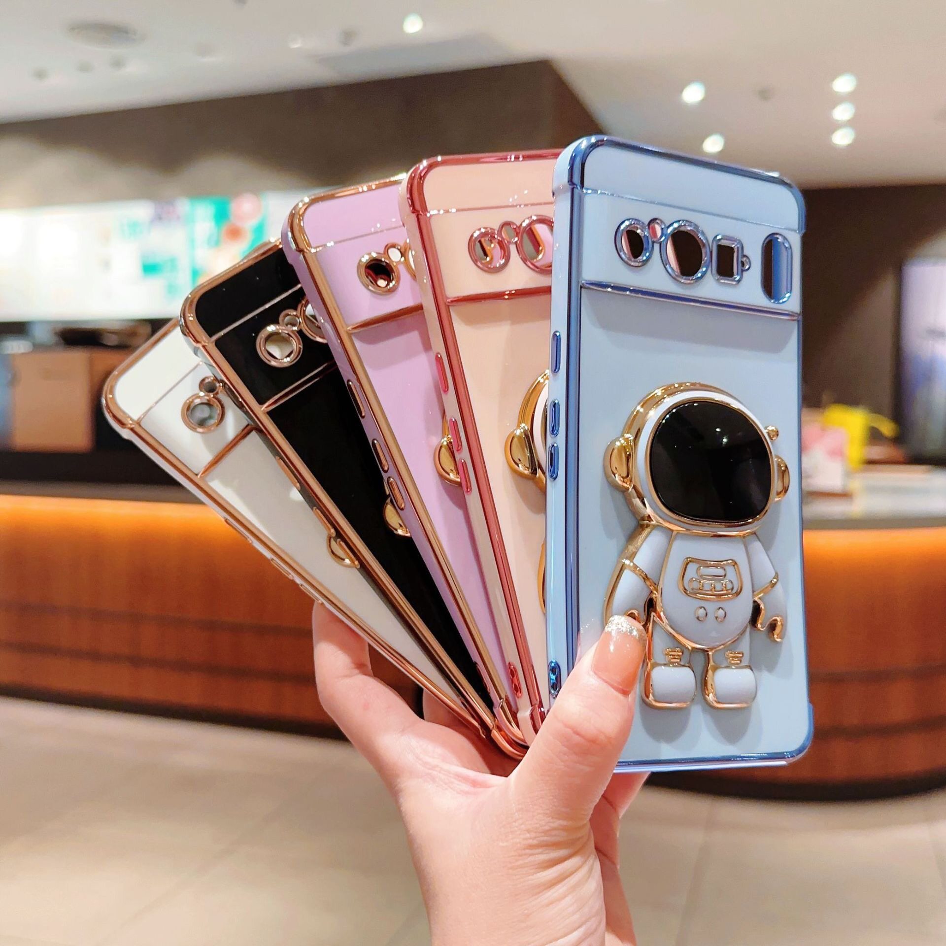 宇航员支架适用于谷歌Pixel 10proXL电镀手机壳Pixel 9proXL时尚7A简约GooglePixel8pro太空人8A软壳9pro