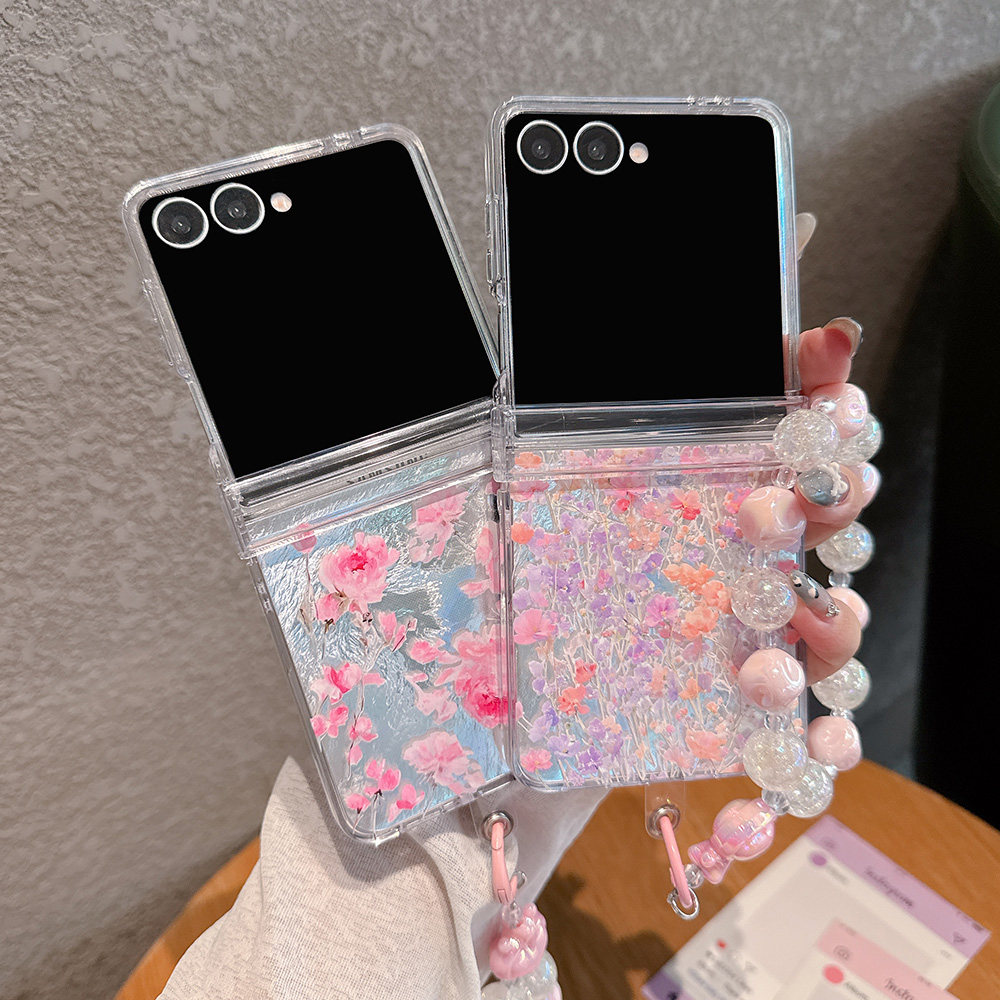 玫瑰花适用于三星Zflip7/Zflip6折叠手机壳Samsung Zflip5小碎花Zflip7FE手链Z flip7繁花透明硬壳