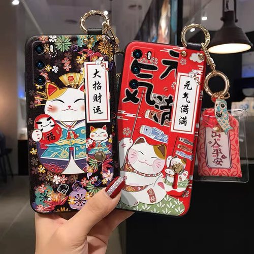 元气招财猫适用于三星S25/S24ultra/S23/S22浮雕手机壳A56/A55腕带支架A17/A36喜庆A16/A15福袋s20/s25ultra