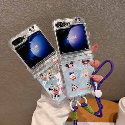 适用于三星Zflip7/Zflip6折叠手机壳米奇SamsungZflip5米妮Zflip4带手链Zflip3米老鼠透明保护套硬壳带挂绳