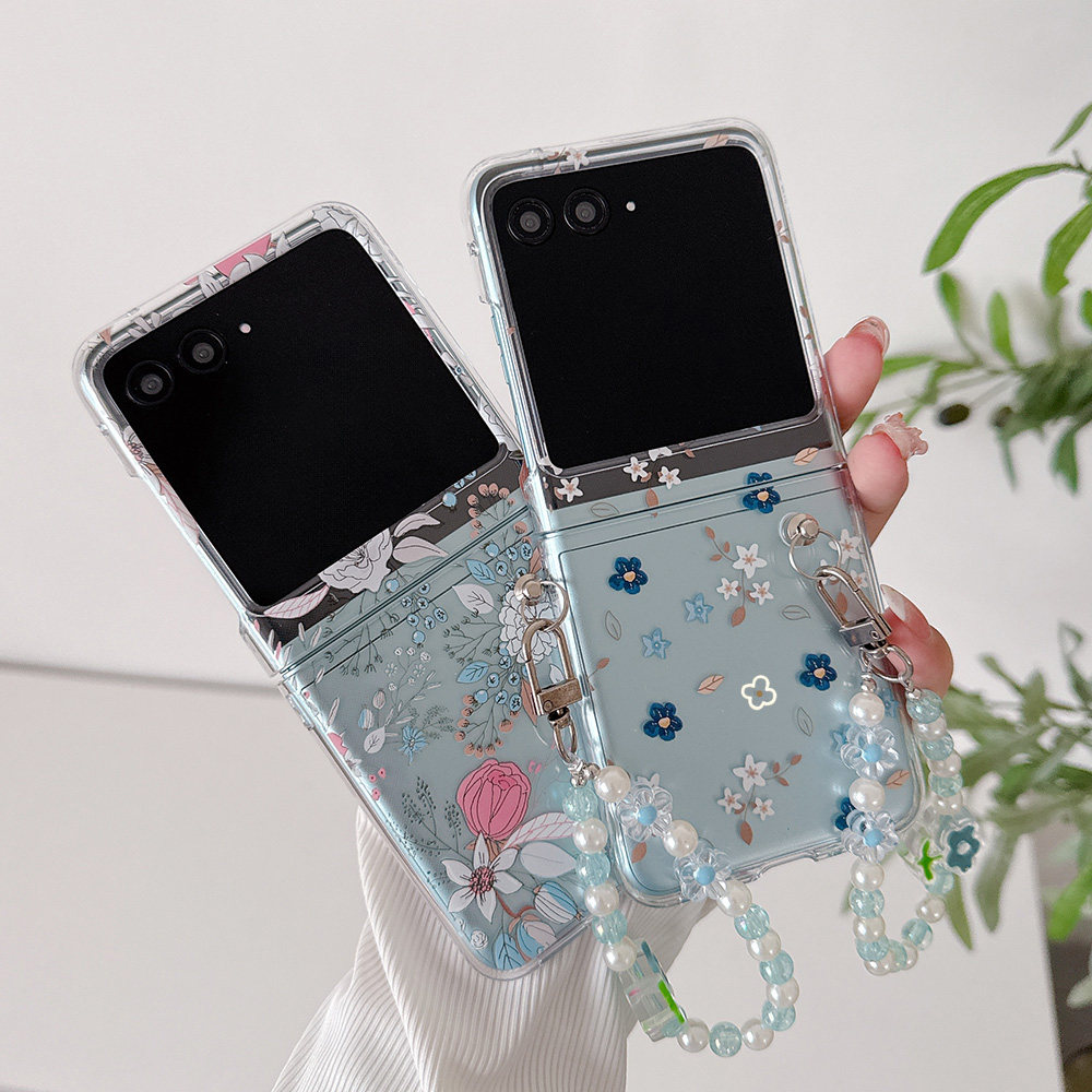 复古花适用于摩托罗拉Moto Razr60Ultra折叠屏手机壳Razr50Ultra手绘花Razr40Ultra带手链保护套Razr50碎花