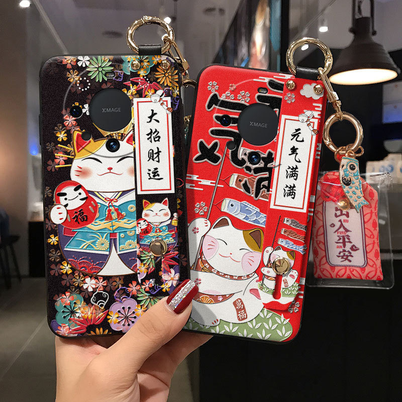 元气猫浮雕适用于华为mate70/60/mate30腕带手机壳pura70ultra/p60/p50招财猫nova12/13pro好运nova9荣耀200