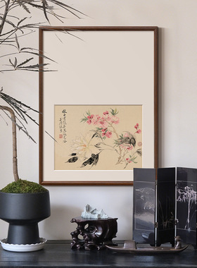 春花秋实花卉新中式挂画写意水墨宋画电表箱书房茶室实木框装饰画