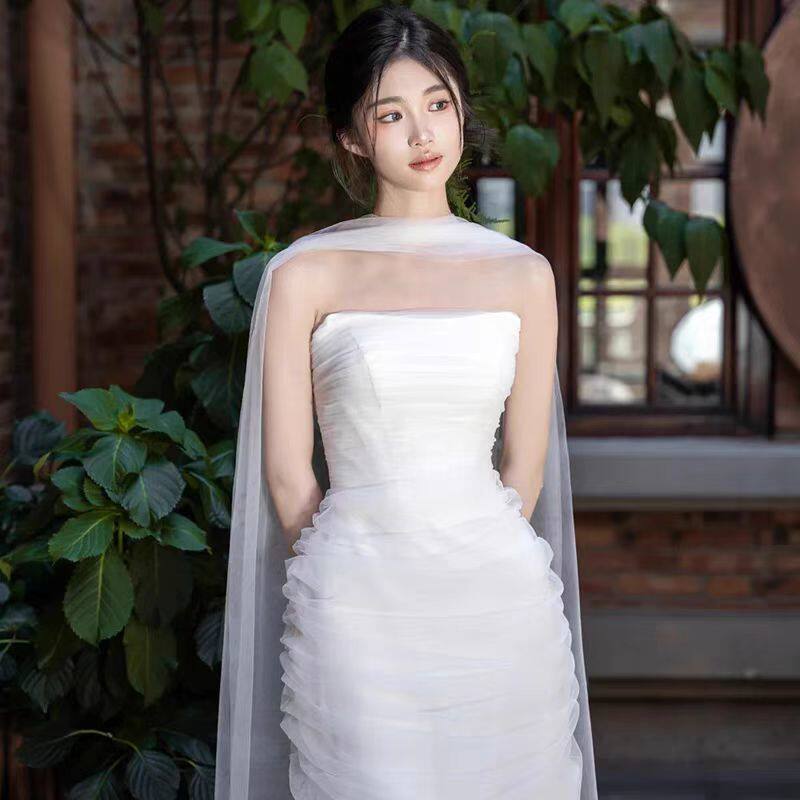 新娘纱巾长款白色围巾