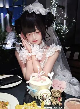 洛丽塔手套手袖雀之羽千堆雪白色花朵蕾丝勾指lolita花嫁lo娘拍照