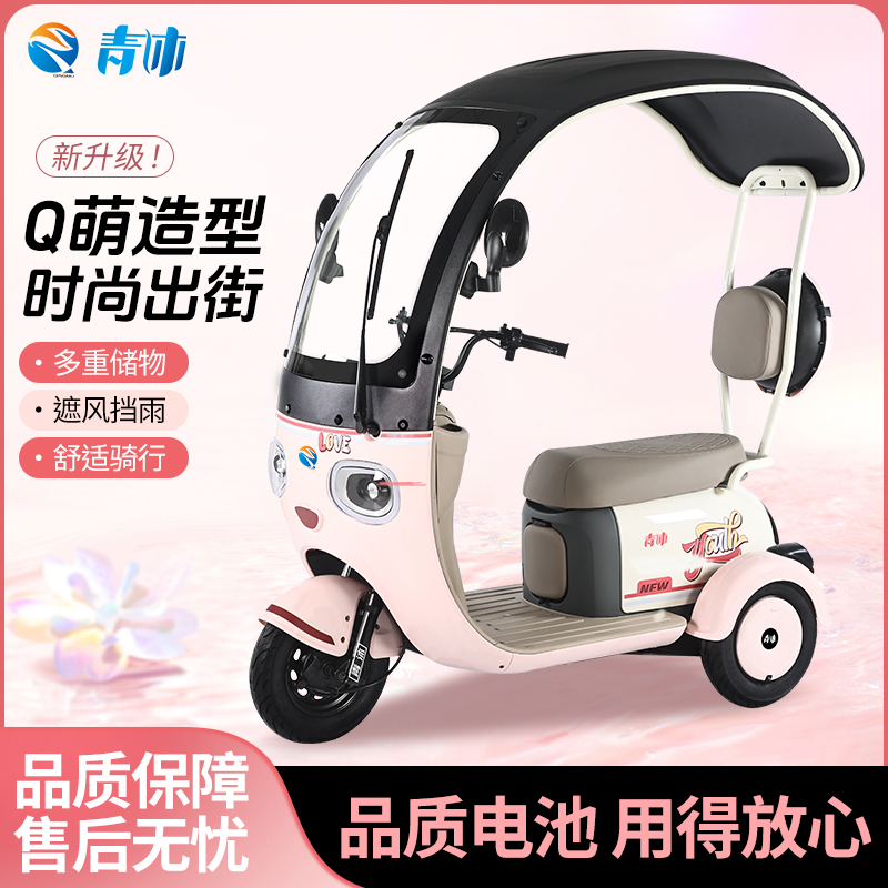 青沐电动三轮车新款家用休闲小型带棚接送孩子女士老人老年代步车