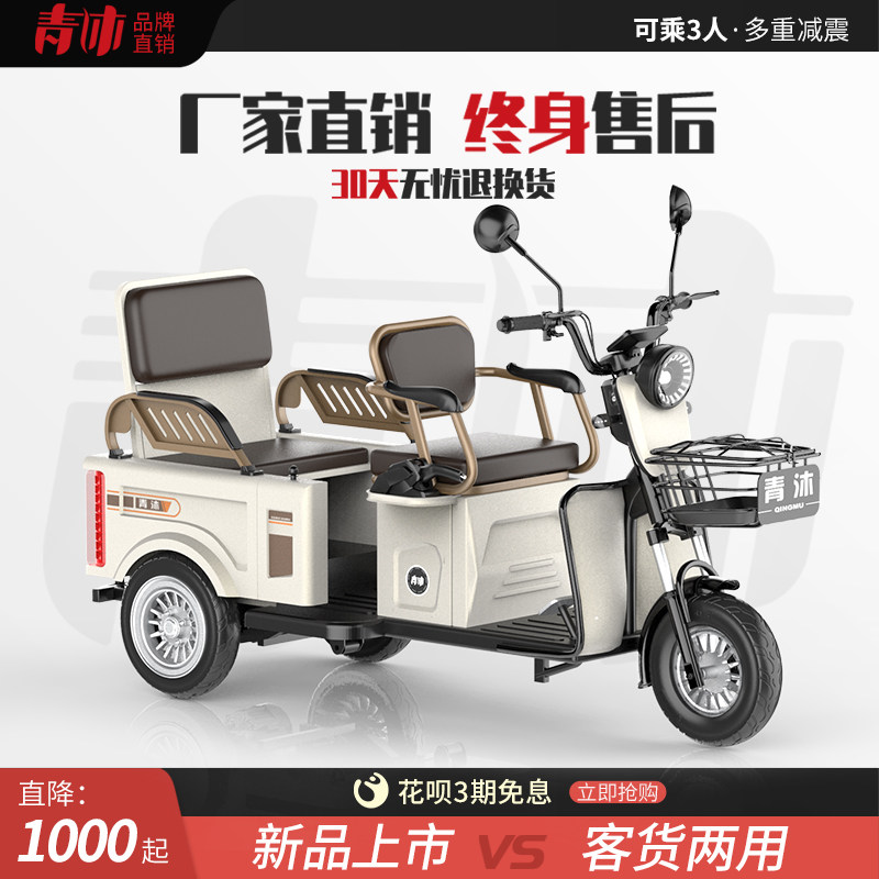 电动三轮车家用代步电动车小型老年老人身心障碍人士休闲 双人拉