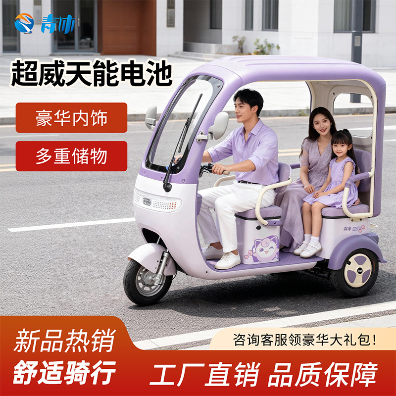 电动三轮车家用小型载货接孩子电瓶车新款带车棚国标老年人代步车