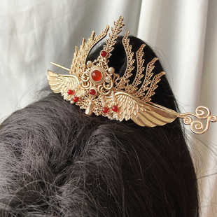 汉服束发冠男女款铜镀宫廷王爷公子仙侠古风头冠套装红色顶冠古装