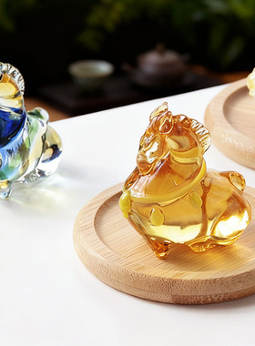 手工彩色透明琉璃马桌面摆件