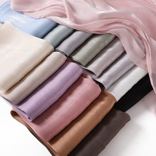 高品质纯色海岛缎面皱纹围巾长巾纹理垂顺女士披肩 satin scarf