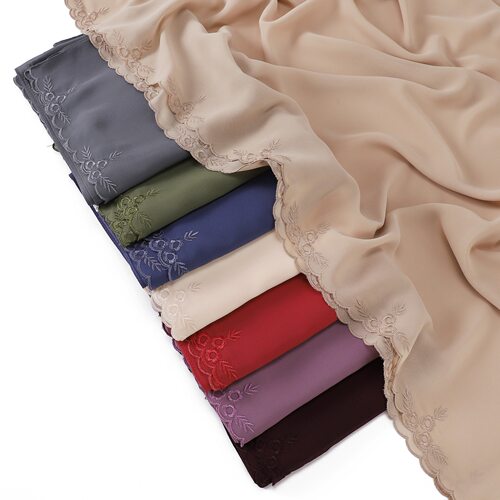 embroidery chiffon scarf 纯色刺绣雪纺长巾轻薄透气花边女围巾
