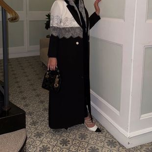 woman panel Lapel lace scarf蕾丝拼接翻领长袍 cardigan arab