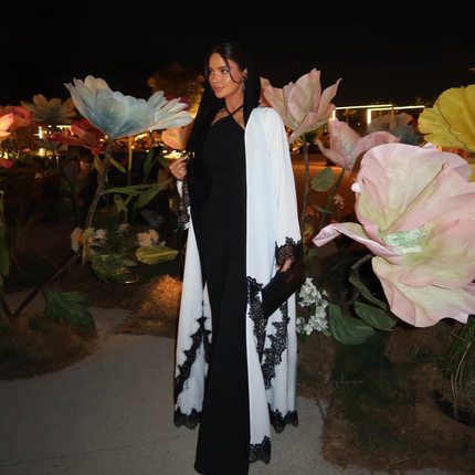 Dubai lady white lace spliced cardigan women long kaftan