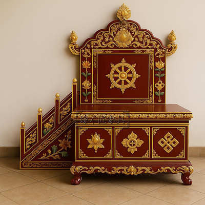 密宗藏式打座禅椅实木法座讲法台八吉祥活佛宝座打坐讲经椅子定制