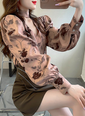 女士2025新款衬衫显瘦名媛V领