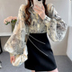 女宽松灯笼袖 碎花刺绣衬衫 衬衣女 时尚 雪纺衫 女上衣2025年春季 新款
