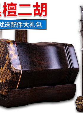 黑檀二胡苏州铜轴二胡演奏初学考级六角银丝紫檀二胡乐器厂家直销