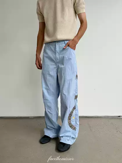 Ftm Spring and Summer Lightweight Breathable Tai Chi Embroidered Leopard Print Retro Cargo Pants Loose Straight Street Style Trousers Couple Style