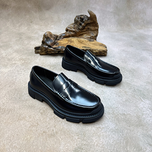 高级羊皮里牛皮垫男款商务休闲皮鞋男一脚蹬乐福鞋无带浅口真皮鞋