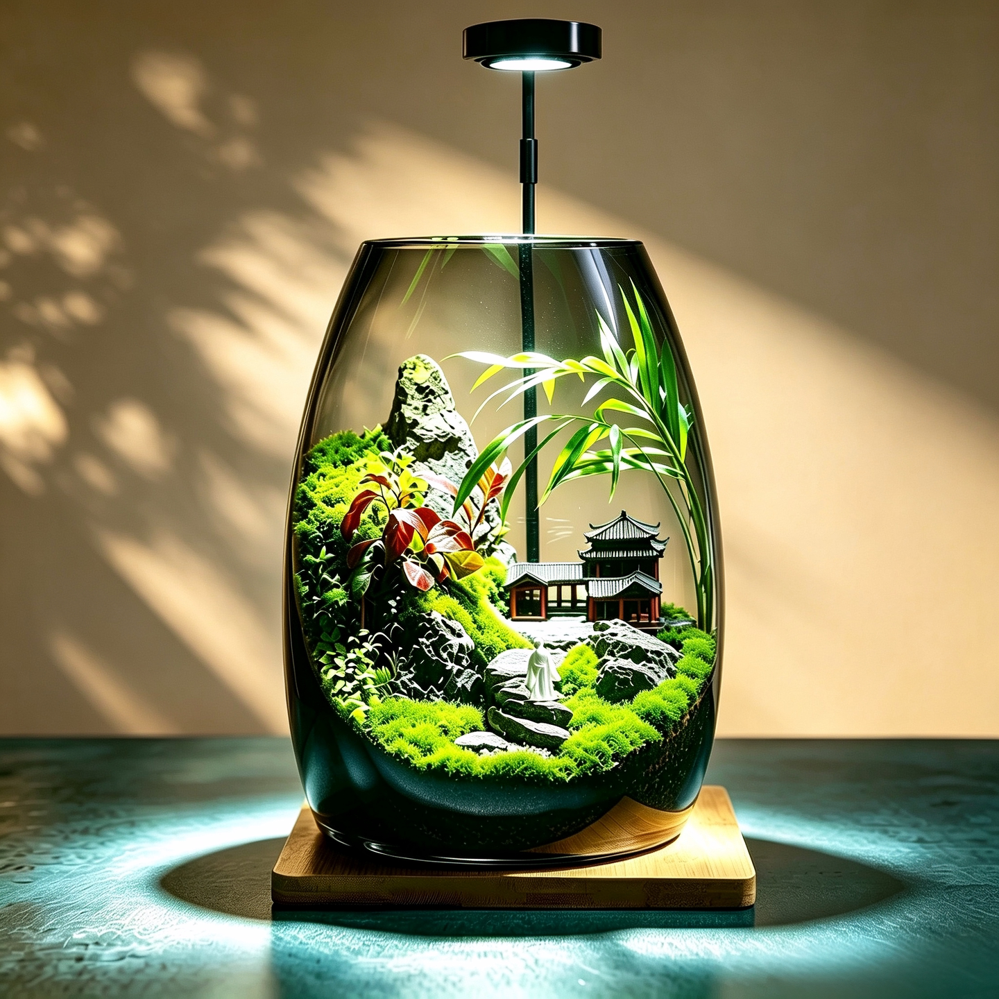国风山水生态瓶苔藓茶桌创意礼品