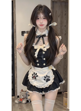 日系学院风女仆少女甜美可爱风纯欲风辣妹抹胸蕾丝花边蝴蝶结套装