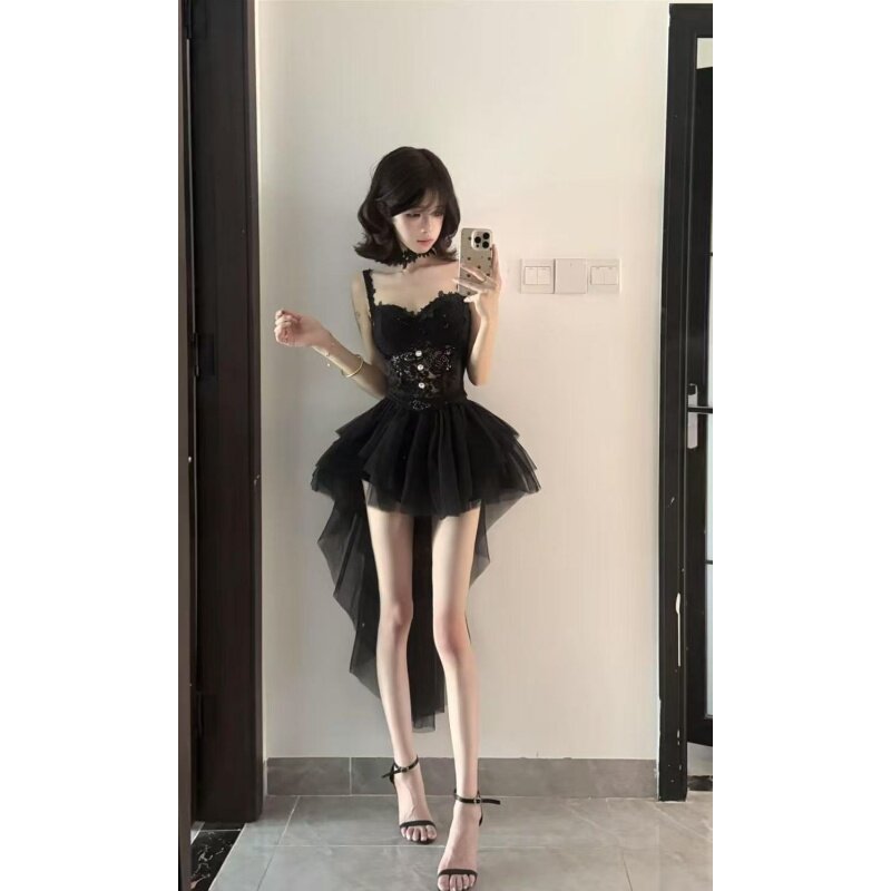 法式甜美可爱少女新款度假风鱼骨抹胸上衣网纱半身裙夏季短裙套装