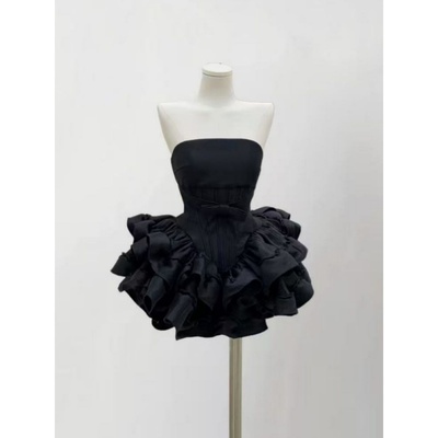 法式复古鱼骨抹胸蛋糕裙连衣裙