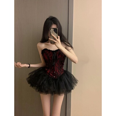 修身套装宫廷风性感蕾丝上衣短裙