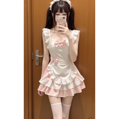 日系可爱女仆少女蕾丝吊带裙套装