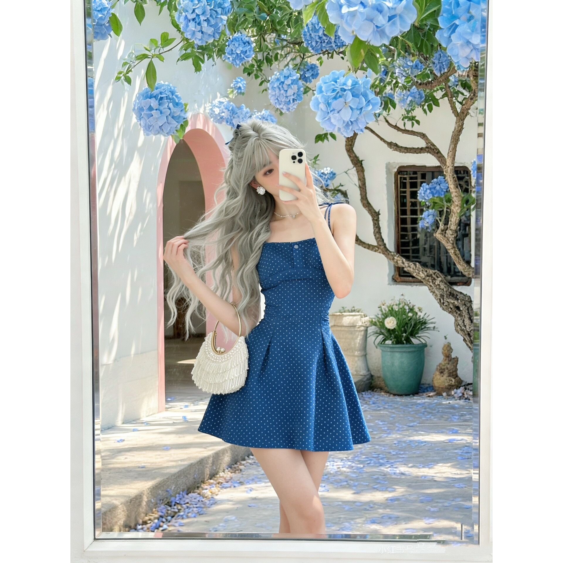 时尚减龄甜美纯欲风千金性感辣妹吊带收腰裙子连衣短裙蓝色裙子女