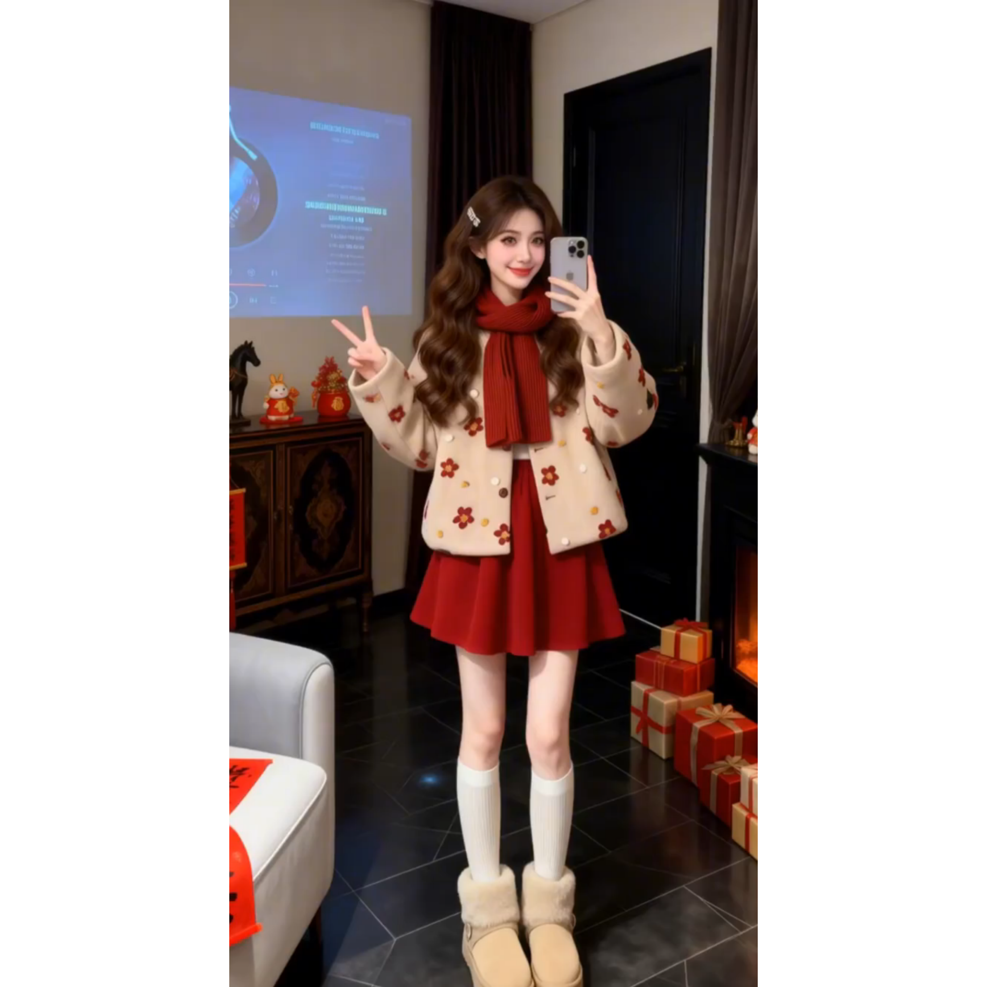 韩版花朵小香风花朵图案两件套女冬季新款优雅减龄显瘦保暖套装女,女装/女士精品,时尚套装,淘宝优惠券,粉丝福利购,淘宝优惠卷