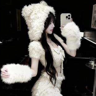 上衣蝴蝶结蕾丝蛋糕蓬蓬裙纯欲性感套装 甜美可爱少女新款 撞色短袖