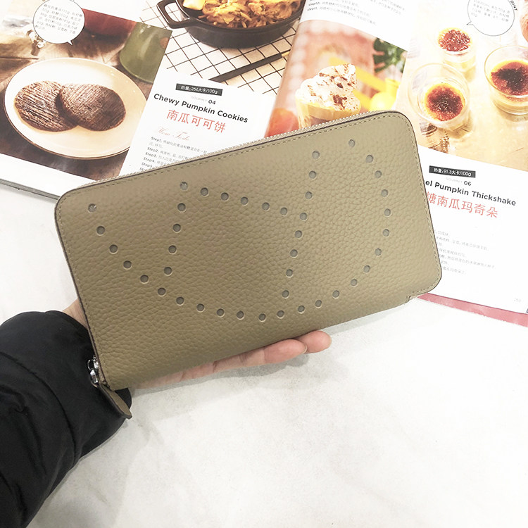 h镂空女钱包牛皮零钱包长款真皮多卡位男款皮夹手机包卡包一体