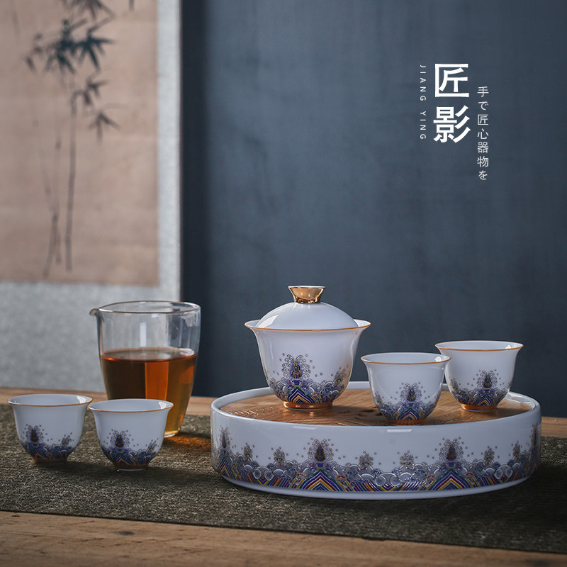 匠影功夫茶具茶杯套装小号盖碗珐琅彩陶瓷家用中式茶盘整套公道杯|msdalam kategori pinggan mangkuk, set teh, Kung Fu teh - dari Buy2taobao.com untuk memberikan perkhidmatan ejen Taobao profesional membeli