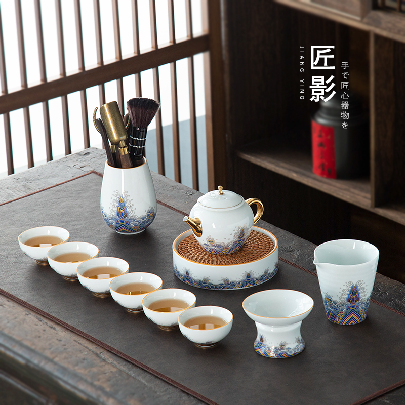 匠影珐琅彩茶具套装家用功夫茶具中式茶道景德镇陶瓷茶壶茶杯礼盒