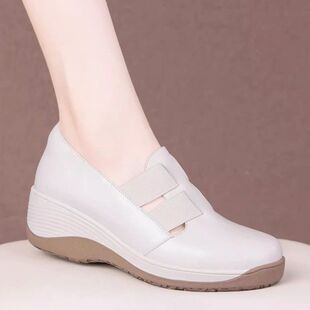 深口单鞋 头层牛皮2025春季 女鞋 休闲摇摇鞋 新款 圆头厚底轻便舒适鞋