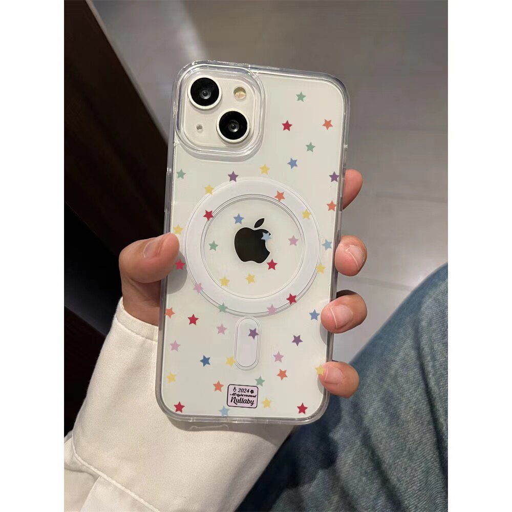 可爱少女多彩小星星适用iphone17promax手机壳14plus亚克力16磁吸壳13小众12大孔11网红15透明磁吸款保护套