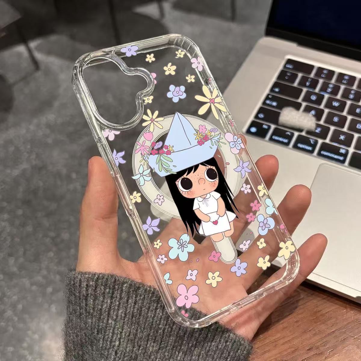 可爱花船小玉适用iphone17Promax手机壳16创意14plus磁吸硬壳15Pro苹果磁吸磨砂黑边13透明手机壳