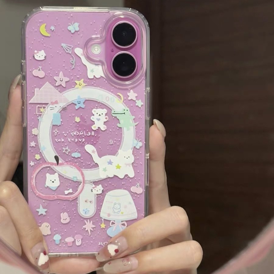 kiki潮物社糖果色猫咪小恐龙适用iphone17pro手机壳15plus亚克力16磁吸硬壳13创意12大孔11高级14透明手机套,3C数码配件,手机保护套/壳,淘宝优惠券,粉丝福利购,淘宝优惠卷