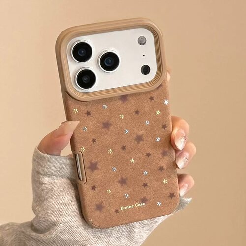美拉德鎏金棕色星星适用iphone18promax手机壳17/16麂皮感13小众12大孔软壳15美拉德14秋冬手机壳